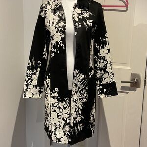 Chic Black and White Floral Trench Coat